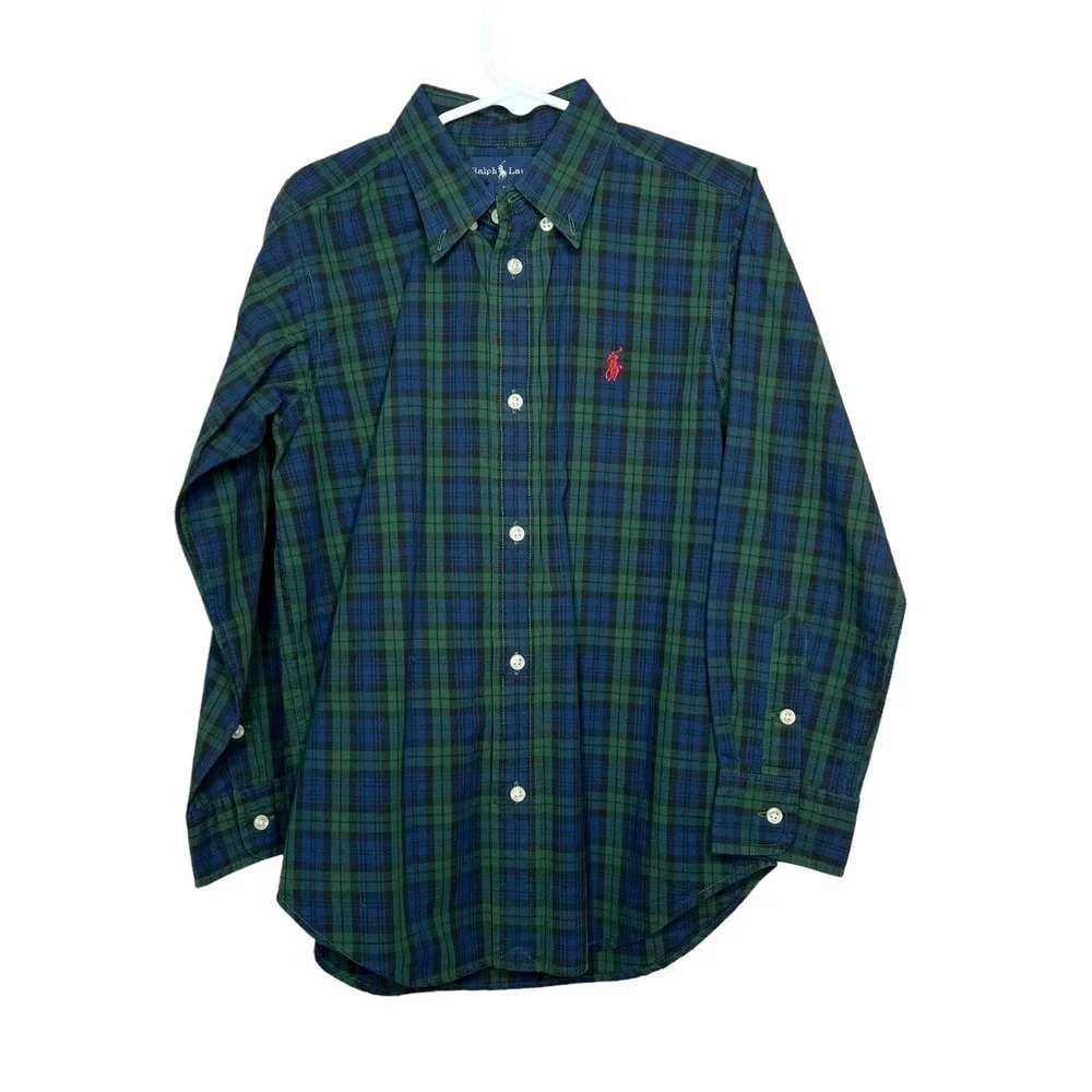 Ralph Lauren 100% Cotton Button Down Plaid Shirt Size 7